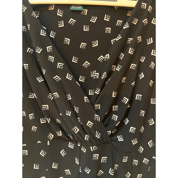 Ralph Lauren Black White Geometric Wrap Bodice Fit & Flare Dress Size 12 Career - Picture 8 of 11